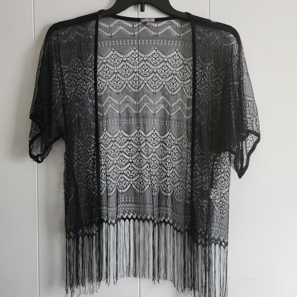Forever 21 Black Lace Fringe Kimono Top
